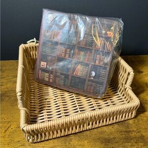 Book Napkins and Wicker Napkin Holder Bundle. NEW